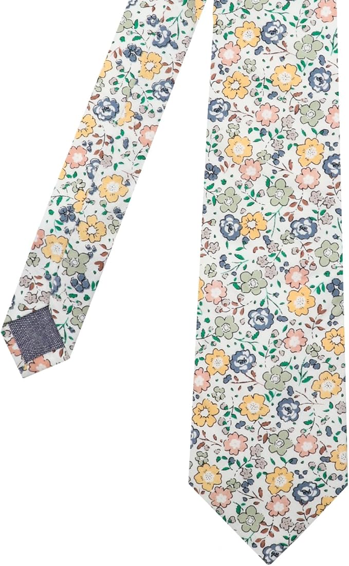 Cotton Floral Ties for Men 2.76" Men's Skinny Tie Linen Flower Printed Neck Tie for Wedding Dating Party