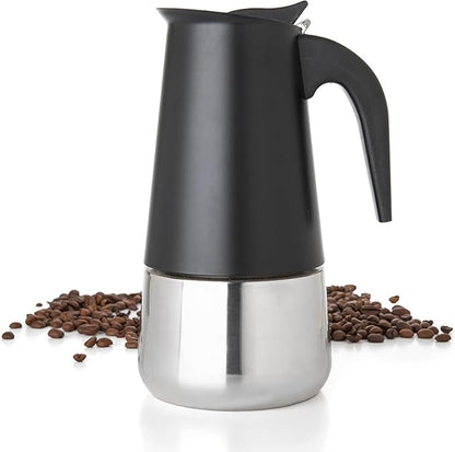 Mixpresso Black 9 Cup Greca Stovetop Espresso Pot 450ml/15oz, Moka Pot with Coffee Percolator Design, Stainless Steel Stove Top Coffee Maker for Camping or Home Use,Italian Stovetop Espresso Maker