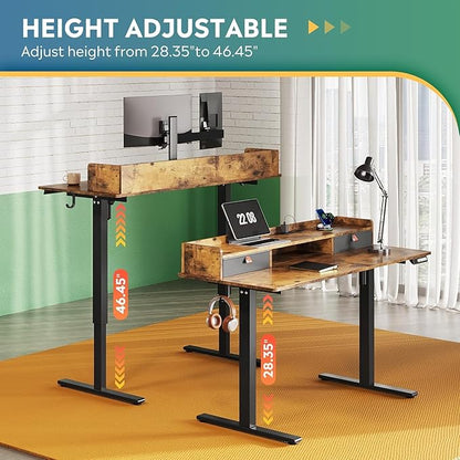 DEVAISE 48×24 Inch Electric Standing Desk with Drawers, Computer Desk with 3 Adjustable Height, Storage Shelf, Built-in 2 AC + 2 USB Outlets and Memory Preset, Sit to Stand Desk for Home Office, White