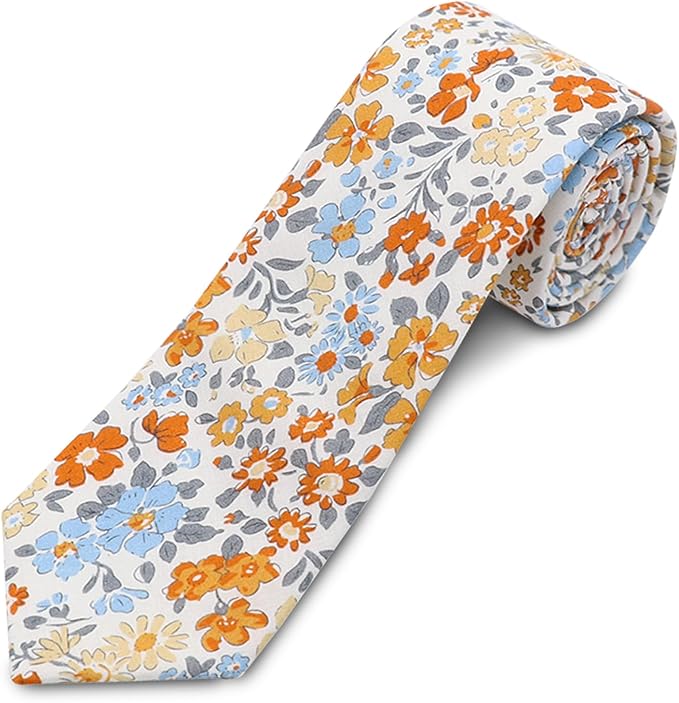 Cotton Floral Ties for Men 2.76" Men's Skinny Tie Linen Flower Printed Neck Tie for Wedding Dating Party