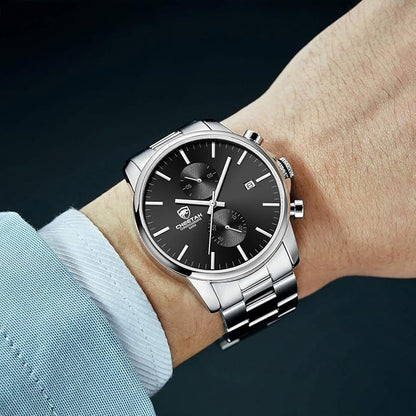GOLDEN HOUR Fashion Business Mens Watches with Stainless Steel Waterproof Chronograph Quartz Watch for Men, Auto Date
