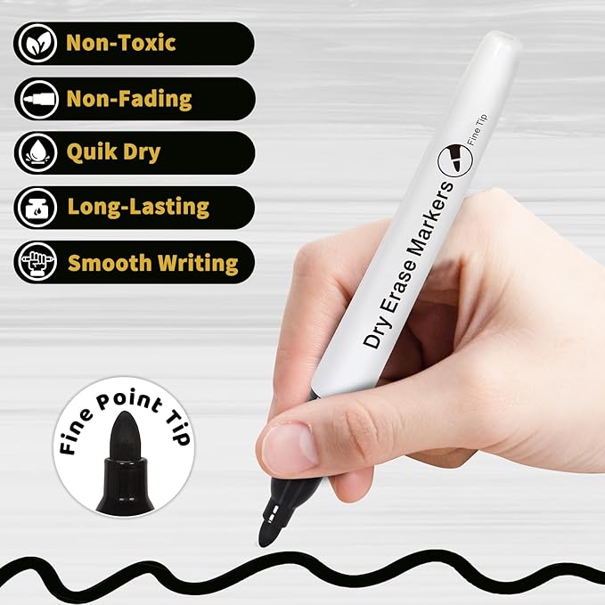 Duchong Dry Erase Markers, 30 Packs Black Fine Tip Whiteboard Markers for Kids Teachers, Dry Erase Pens Bulk for Classroom Home, Back to School Supplies