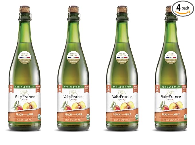 Val de France, Non-Alcoholic, Reduced Calorie, Organic and OU Kosher Sparkling Juice (Peach), 25.4 Fl Oz (Pack of 4)