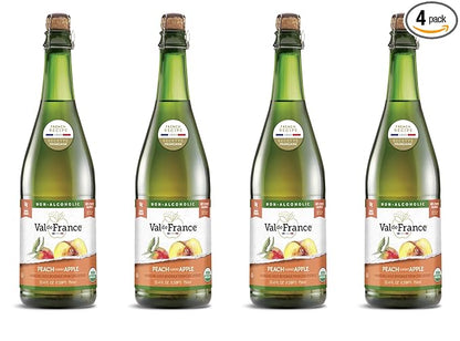 Val de France, Non-Alcoholic, Reduced Calorie, Organic and OU Kosher Sparkling Juice (Peach), 25.4 Fl Oz (Pack of 4)