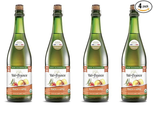 Val de France, Non-Alcoholic, Reduced Calorie, Organic and OU Kosher Sparkling Juice (Peach), 25.4 Fl Oz (Pack of 4)