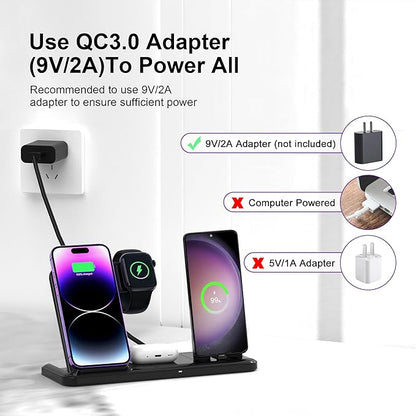 Wireless Charger for iPhone Charging Station, Foldable 4 in 1 Fast Charging for iPhone 16 15 14 13 12 Pro Max Plus, Charger Stand for Apple Watch & Airpods 4 3 2 Pro,for Samsung Series White