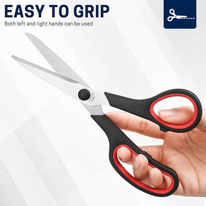 5-Pack, 8" Scissors All Purpose Comfort-Grip Handles Sharp Scissors for Office Home School Craft Sewing Fabric Supplies, High/Middle School Student Teacher Scissor, Right/Left Handed