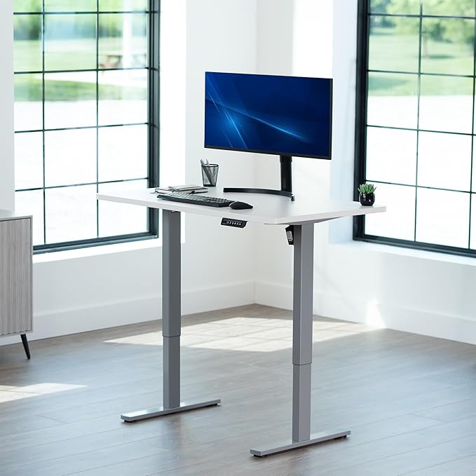 VIVO Electric 48 x 30 in Standing Desk, Memory Height Adjustment, 1B Series, One-Piece White Top, Gray Frame, DESK-KIT-1G5W