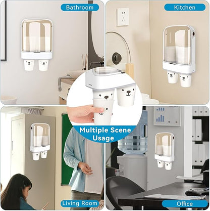 Cup Dispenser, Water Cooler Cup Holder for 5-7 oz Disposable Paper Cups and Plastic Cups, Wall Mount Water Cup Holder for Office Restaurant Home Gym, Pull Type Cup Dispenser - White, Double Cup