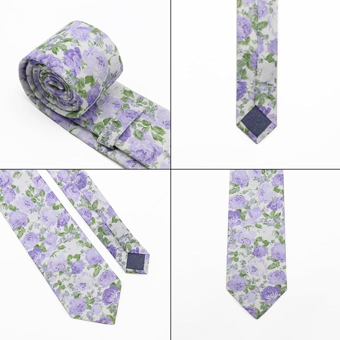 Cotton Floral Ties for Men 2.76" Men's Skinny Tie Linen Flower Printed Neck Tie for Wedding Dating Party
