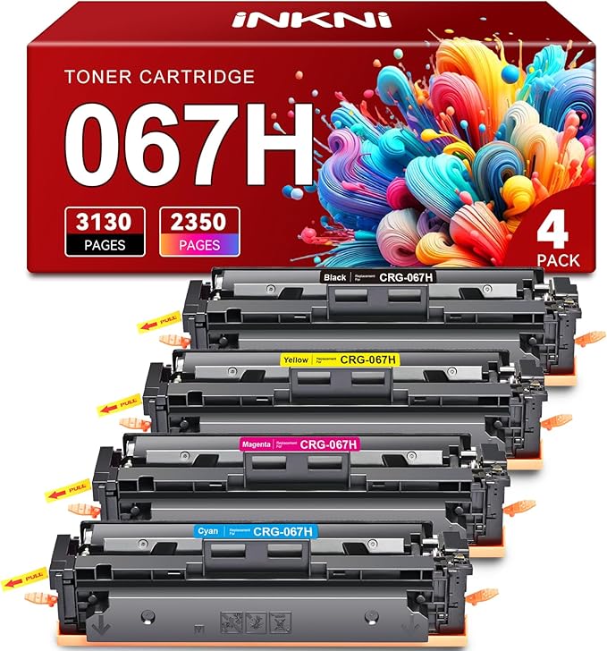 InkNI 067H 067 Toner Cartridge Set Replacement for Canon 067H Toner Cartridge Set for Canon ImageCLASS MF656Cdw MF654Cdw LBP632Cdw LBP633Cdw MF653Cdw Printer Ink High Yield (4 Pack, BK/C/M/Y)