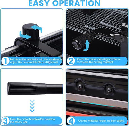 Heavy Duty Paper Cutter for A4 Paper, Guillotine Paper Cutter 12 Inch, 400 Sheet Capacity, Solid Steel Construction