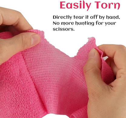 6 Rolls Elastic Self Adhesive Bandage Wrap 4 Inch, Breathable Non Woven Cohesive Bandage, Vet Wrap for Dogs, Ankle Sprains Swelling Medical First Aid Tape, Sports Athletic Tape Hot Pink