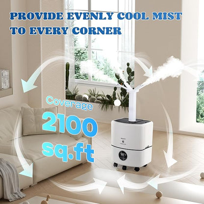 Moongiantgo 25L/6.6Gal Commercial Industrial Humidifier Whole House Humidifier 2100 sq.ft, 4000ML/H Output Cool Mist Humidifiers with 8 Atomizers&3 Mist Modes for Home Office Greenhouse Commercial Use