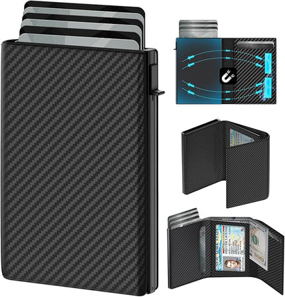 GAOCHALE Wallet for Men Pop up Card Holder, Smart, Slim, Minimalist Design for Front Pocket, Premium RFID Blocking, 10-14 Card Capacity | ID Window | Cash Slot(Carbon)