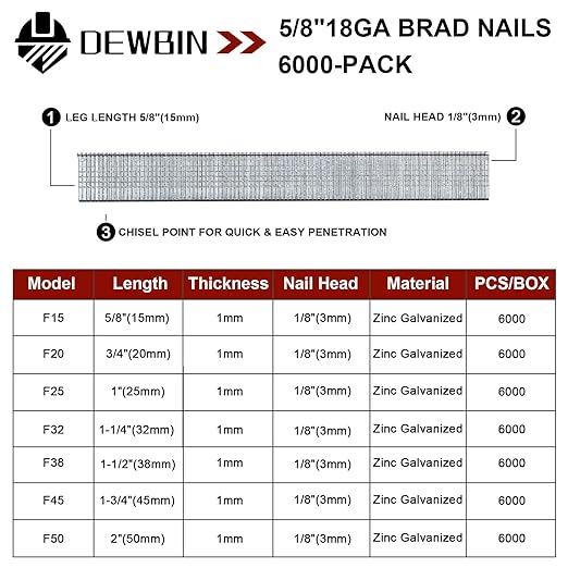 18 Gauge Brad Nails, 6000 Counts 5/8-inch 18 GA Brad Nails, Galvanized Nails for Nail Gun, Finishing Nail Gun Nails for Pneumatic, Electric Brad Nailer Gun