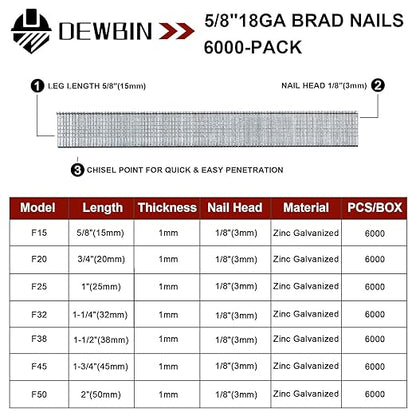 18 Gauge Brad Nails, 6000 Counts 5/8-inch 18 GA Brad Nails, Galvanized Nails for Nail Gun, Finishing Nail Gun Nails for Pneumatic, Electric Brad Nailer Gun
