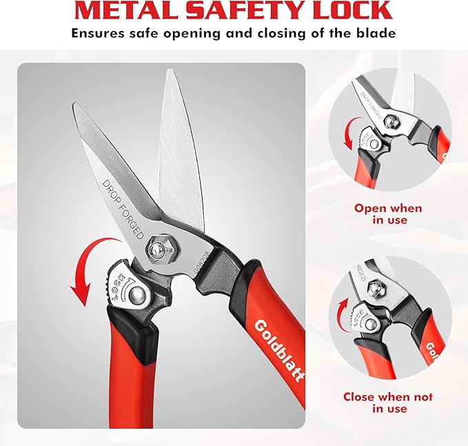 Goldblatt 3PCS Heavy Duty Scissors, Multipurpose Shop Scissors, Drop Forged Blades with Small Serrations, Comfortable Handle for Easy Cutting Cardboard, Wires, Leather, Fabric