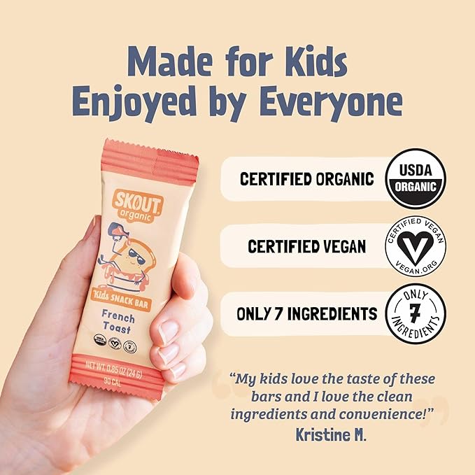 Skout Organic French Toast Kids Snack Bars (18 Pack) | Organic Kids Snack Bars | Plant-Based Nutrition | Vegan | Gluten, Dairy, Grain, Peanut, Tree Nut & Soy Free