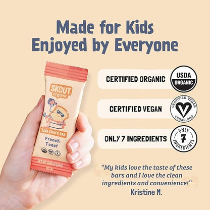 Skout Organic French Toast Kids Snack Bars (18 Pack) | Organic Kids Snack Bars | Plant-Based Nutrition | Vegan | Gluten, Dairy, Grain, Peanut, Tree Nut & Soy Free