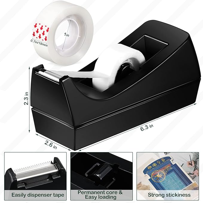 Yahenda 18 Pack Desktop Tape Dispenser Non Skid Base with 0.7 x 985 Inches Invisible Tape Refills Bulk Weighted Roll Dispenser for Office Home School