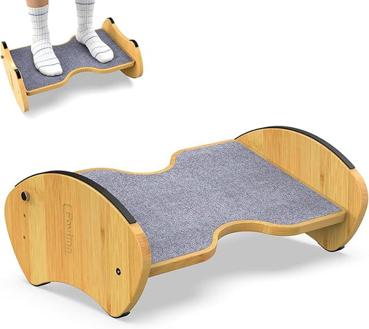 Bamboo Foot Rest for Under Desk - Fovima 2-in-1 Adjustable & Reversible Ergonomic Footstool, Permanent Dual-Sided Cushion, Tool-Free Height & Angle Adjustment
