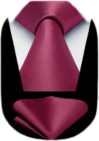 HISDERN Mens Solid Color Ties Formal Satin Necktie and Pocket Square Set Classic Wedding Business Tie & Handkerchief