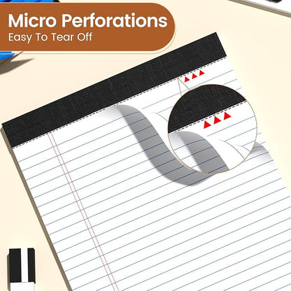 Legal Pads 8.5 X11.75, Narrow Ruled Notepads, 6 Pack, 30 Sheet/Pad, White Legal Pads, Tear Off Notepad, Perforated Writing Pad, Notebook Paper College Ruled, Notepads for Office Home School, Notepad