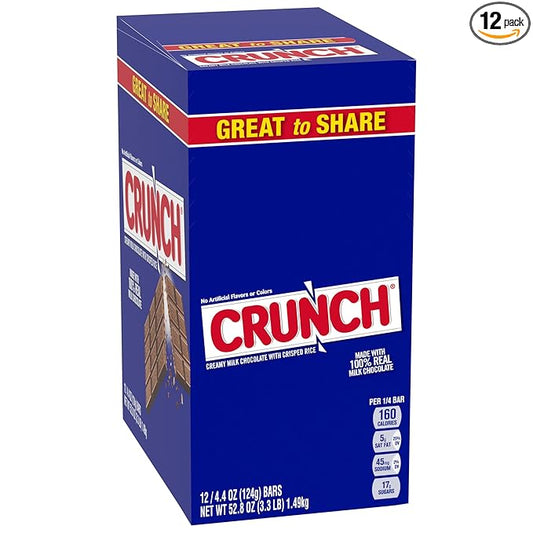 CRUNCH, Bulk 12 Pack, Milk Chocolate and Crisped Rice, Full Size Holiday Candy Bars, Stocking Stuffers, Individually Wrapped, 52.8 oz
