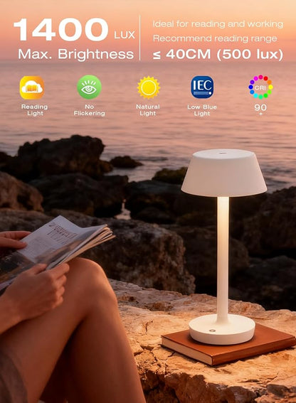Cordless Rechargeable Table Lamp with Power Charger,Portable Touch LED Desk Lamp,5000mAh Battery Operated,2700K-5700K Tunable Dimmable for Bedroom,Outdoor Camping Bedside,White
