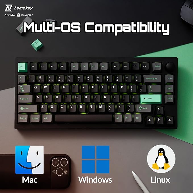 LEMOKEY P1 HE 75% Wireless Custom Mechanical Gaming Keyboard with Gateron Double-Rail Magnetic Switches Full Assembled Knob Version - Black