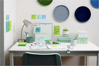 Post-it 100% Recycled Paper Super Sticky Notes, 3 in. x 3 in., 24 Pads, 70 Sheets per Pad, Oasis Collection, School Supplies and Office Products (Pack of 8)