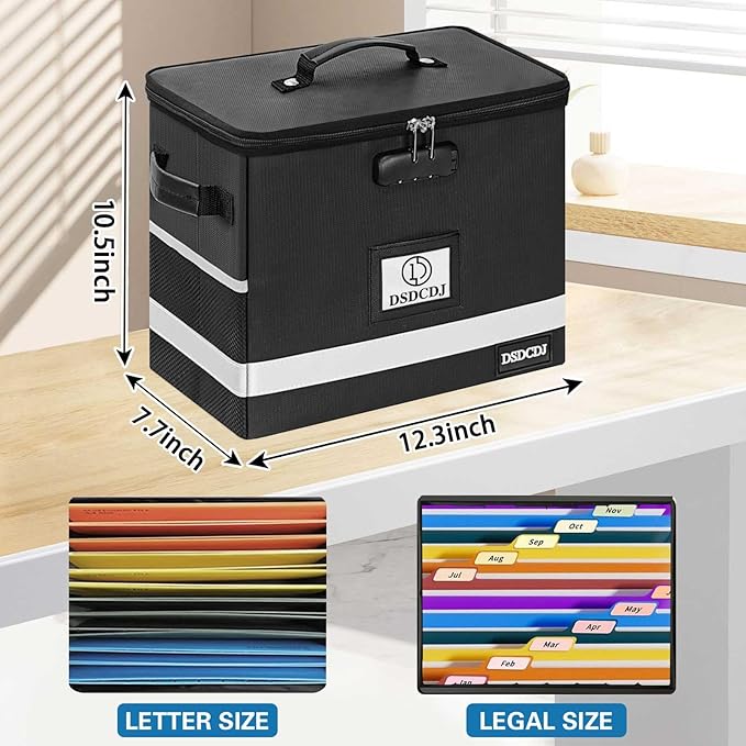 Fireproof Document Box 2 Pack - Fireproof File Organizer with Lock, Portable File Box with Handle, Portable Home Office File Cabinet for Hanging Letter/Legal Folder (12.3 x7.7 x10.5in)