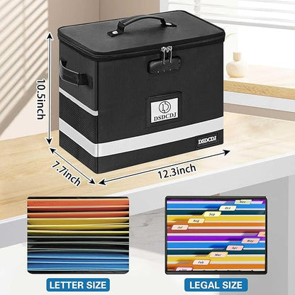 Fireproof Document Box 2 Pack - Fireproof File Organizer with Lock, Portable File Box with Handle, Portable Home Office File Cabinet for Hanging Letter/Legal Folder (12.3 x7.7 x10.5in)