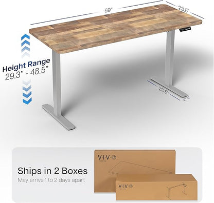 VIVO Electric 60 x 24 in Standing Desk, Memory Height Adjustment, 1B Series, One-Piece Reclaimed Wood Top, Gray Frame, DESK-KIT-1G6P