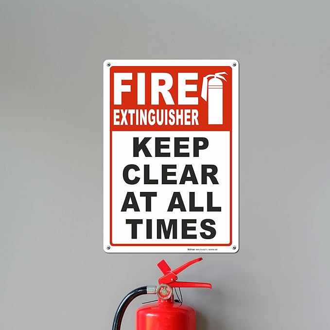 Brimar - 7 x 10" - Fire Extinguisher Keep Clear Sign - Polyethylene Plastic - Bold Text And Symbol - Easy Installation