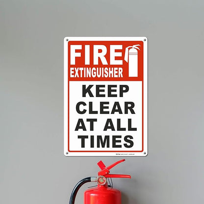 Brimar - 7 x 10" - Fire Extinguisher Keep Clear Sign - Polyethylene Plastic - Bold Text And Symbol - Easy Installation