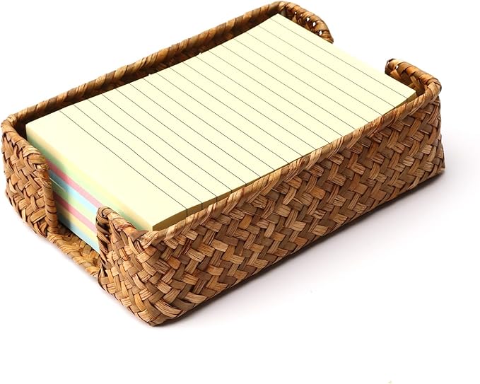 4 x 6 Inch Sticky Note Holder,Seagrass Post It Note Dispenser,Woven Sticky Note Dispenser,Farmhouse Style Post It Holder for Home Office Desk Decor,Caramel