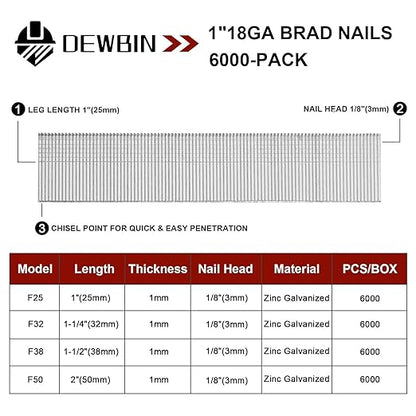 18 Gauge Brad Nails, 6000 Counts 1-inch 18 GA Brad Nails, Galvanized Nails for Nail Gun, Finishing Nail Gun Nails for Pneumatic, Electric Brad Nailer Gun
