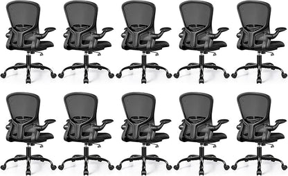 FelixKing Office Desk Chairs, Ergonomic PC Desk Chair with Wheels, Adjustable Lumbar Support and Height, Swivel Computer Chair with Flip-up Armrests, Ergo Mesh Backrest for Working (Black, Pack of 10)