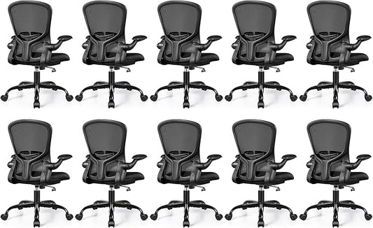 FelixKing Office Desk Chairs, Ergonomic PC Desk Chair with Wheels, Adjustable Lumbar Support and Height, Swivel Computer Chair with Flip-up Armrests, Ergo Mesh Backrest for Working (Black, Pack of 10)