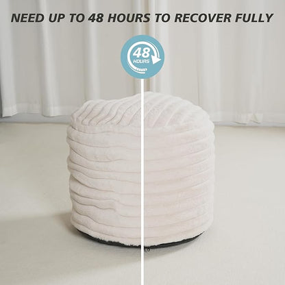 Pouf Ottoman Stuffed Round for Foot Rest, Faux Fur Poufs with Foam Chunk Filling, Storage Ottoman Pouf Foot Stool Cushion, 20 X 15 Inch Floor Chair for Living Room Bedroom Home Decor, Beige