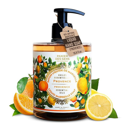 Panier des Sens - Moisturizing Hand Soap - Provence Fresh, Fruity Fragrance - French Savon de Marseille Soap with Coconut Oil - Refillable Kitchen & Bathroom Soap - 16.9 Fl.oz Hand Wash 97% Natural