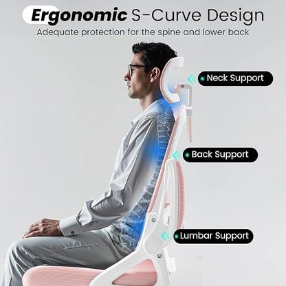 Fizzin Ergonomic Office Chair, 400 LBS Desk Chair with Adjustable Lumbar Support, High Back Breathable Mesh Computer Chair Rolling Work Swivel Task Chairs, Comfy Home Office Desk Chair (Pink)