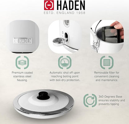 HADEN Coffee Machine, 12 Cup Drip Coffee Maker Bundled with Heritage 1.7 Liter Stainless Steel Electric Kettle, Ivory & Chrome