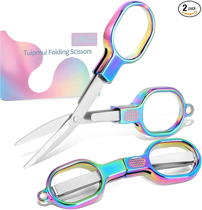 Mini Travel Folding Scissors, 2 PCS TSA-Compliant Portable Badge Scissors, Safety Stainless Steel Small Foldable Pocket Scissor for Nurse Accessories, Outdoor, Sewing, Craft, Fishing, School, Office