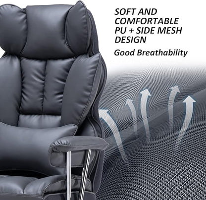 Efomao Big and Tall Office Chair 400lbs – PU Leather Executive Office Chair with Lumbar Support & Leg Rest, Heavy-Duty Computer Chair for Home Office, Dark Grey