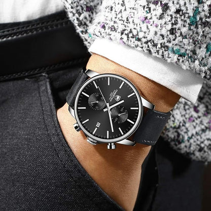 GOLDEN HOUR Mens Watch Fashion Sleek Minimalist Quartz Analog Mesh Stainless Steel Waterproof Chronograph Watches for Men with Auto Date