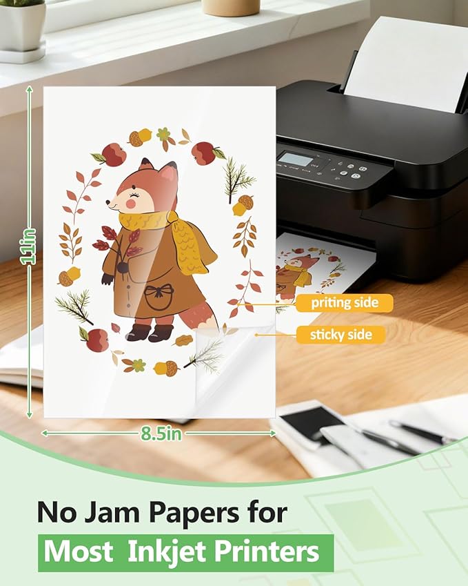 QYH Translucent Sticker Paper for Inkjet Printer – 50 Sheets 8.5"x11" Semi-Clear Printable Vinyl Sticker Paper, Waterproof Self-Adhesive, Compatible with Cricut, Labels & DIY Crafts