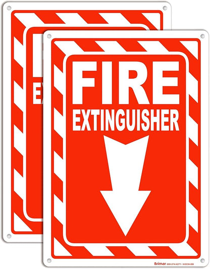 Brimar Fire Extinguisher Signs,7"x10" (2 Pack) .040" Heavy Rust-Free Aluminum Metal Safety Signs, UV Ink Printing, Weatherproof, Fade Resistant, for Business, Office, Home Indoor & Outdoor Use